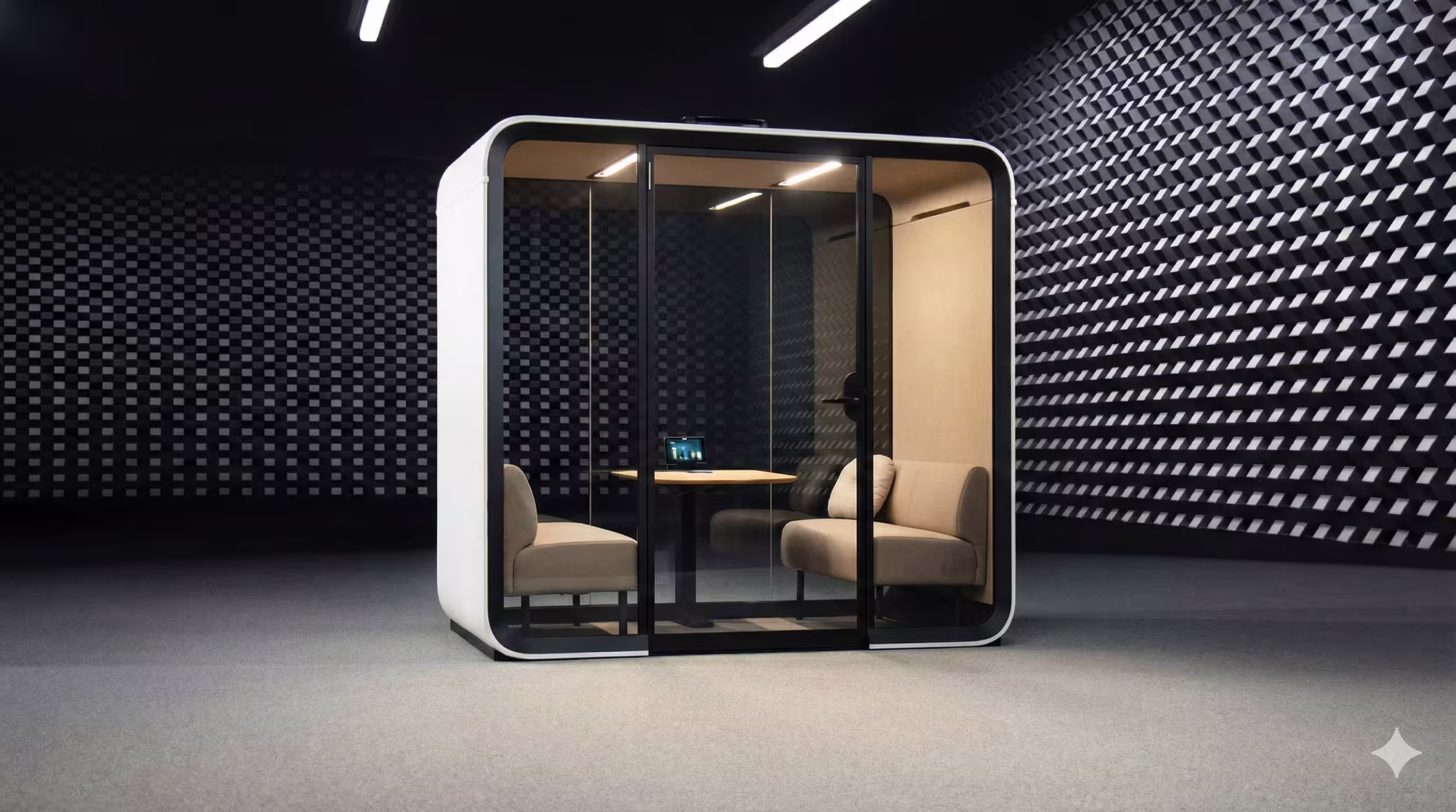 Acoustic work booth — modular booth providing individual focus and a quiet workspace in open offices