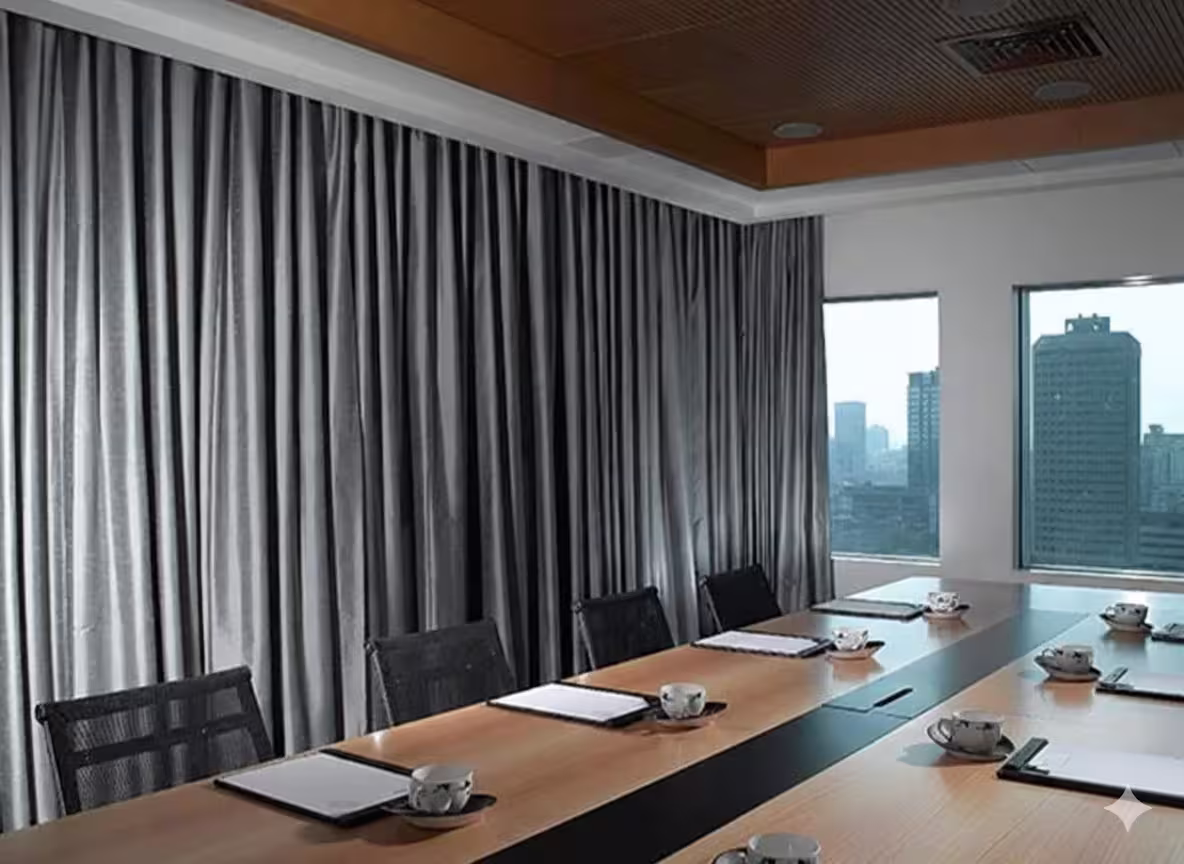 Acoustic stage curtains — professional stage curtain system that helps with echo control in theatres and event halls