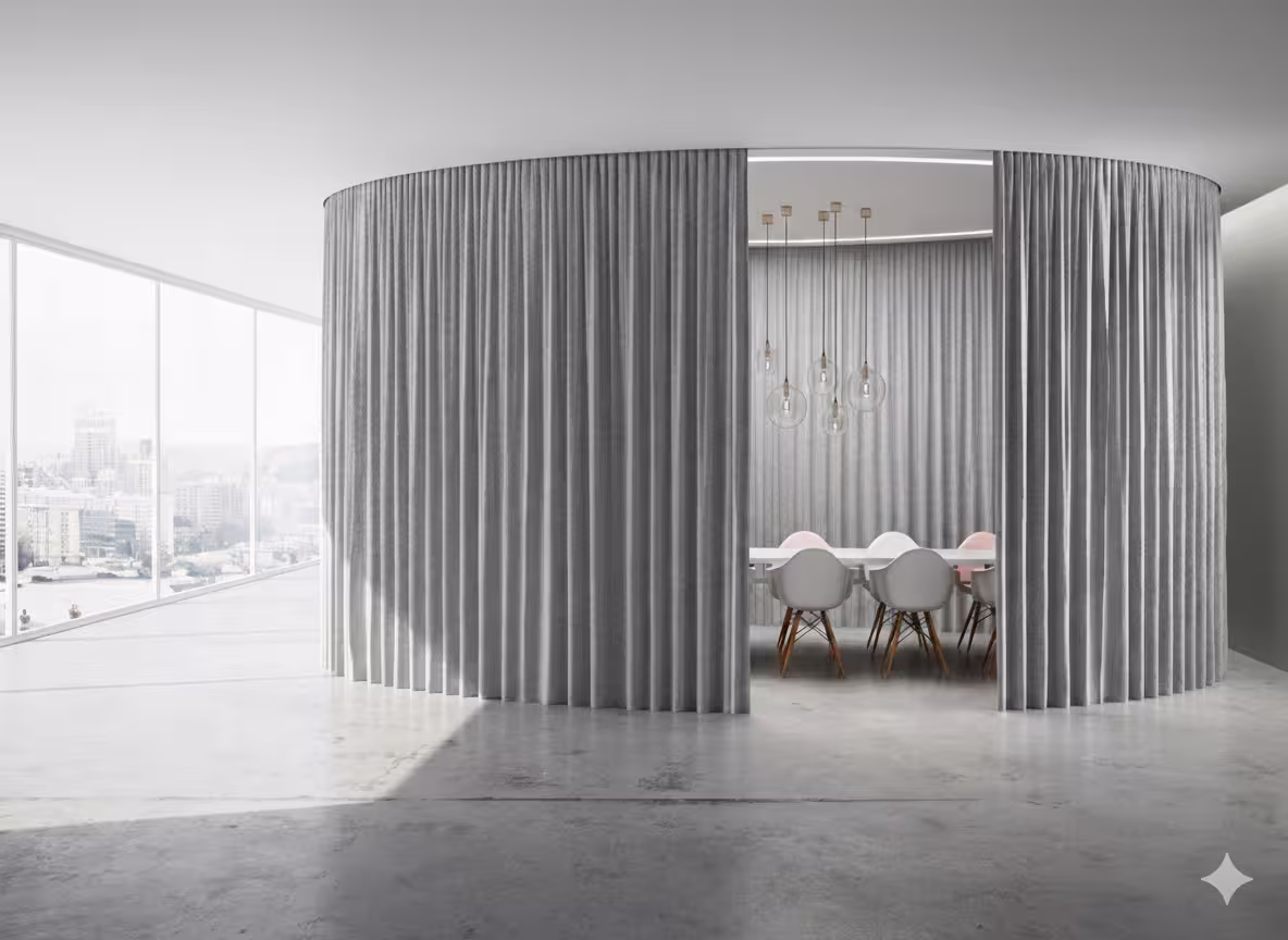 Acoustic stage curtain detail — dense-fabric and pleated stage curtain surface