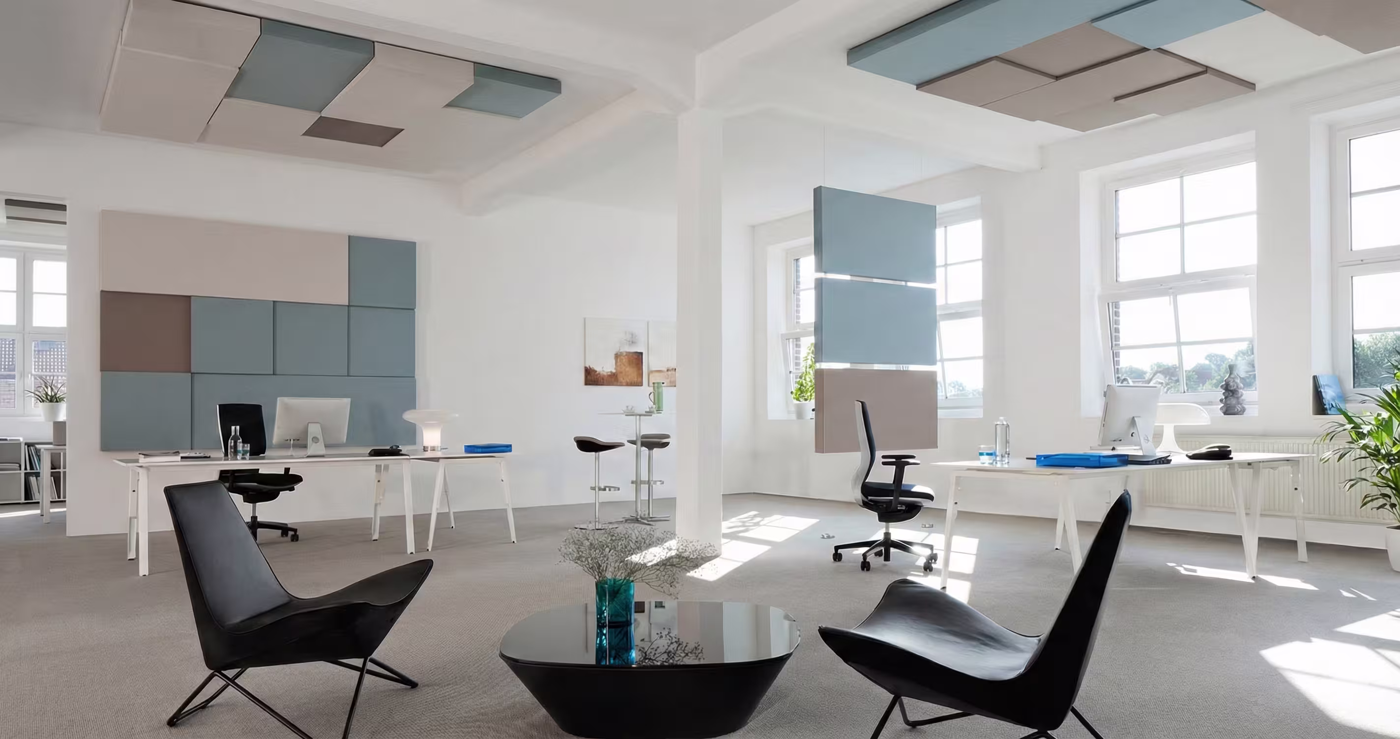 Office acoustics application — reducing reverberation, lowering speech overlap, and creating a quieter workspace