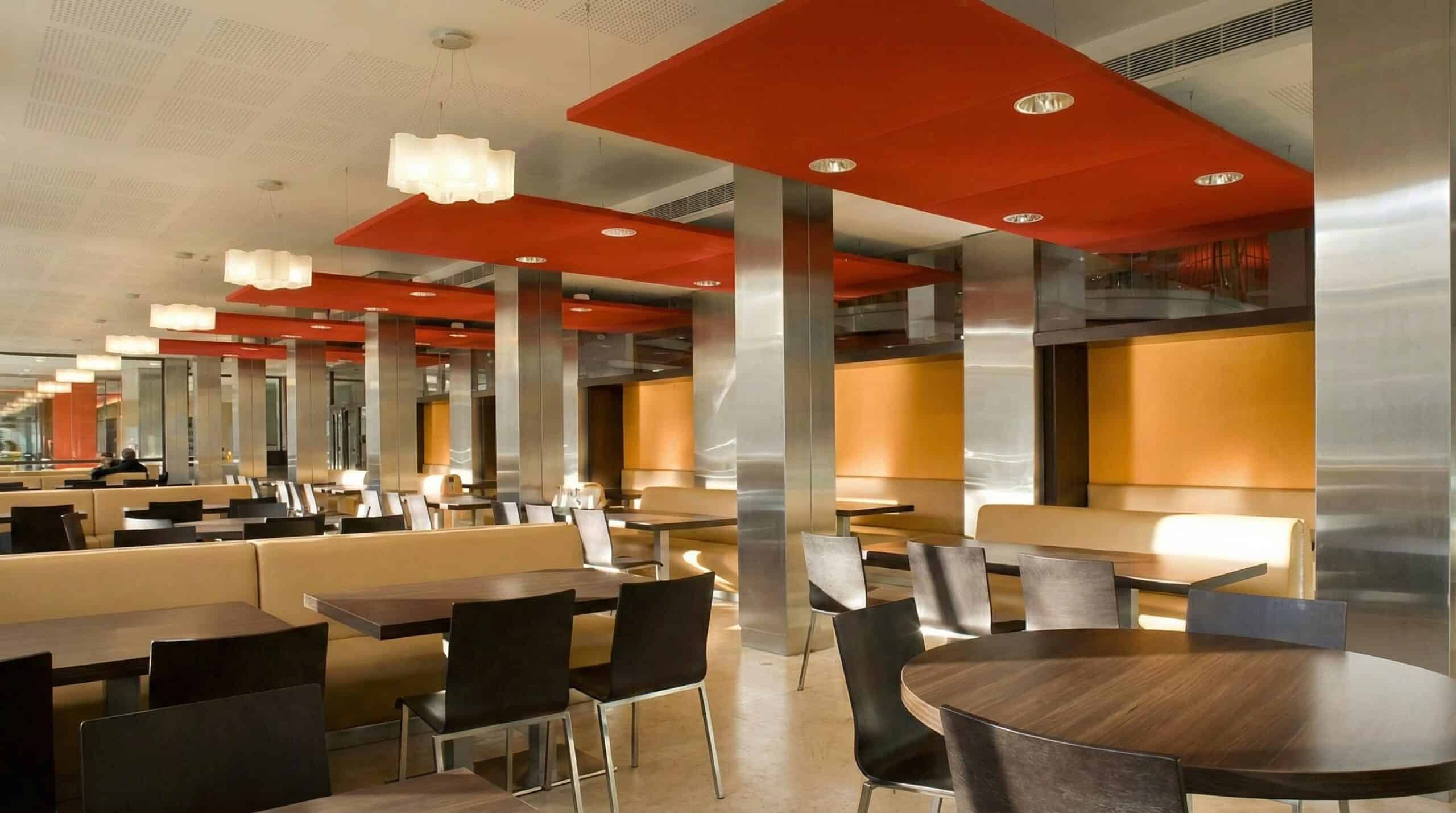 Floating ceiling acoustic fabric panel application — suspended ceiling acoustics and echo control